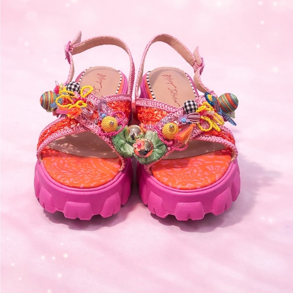 Betsey Johnson Shoes - Betsey Johnson Colorful Charm Platform Sandals | Pink Multi Beaded | Size 8